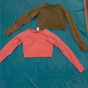 SHEIN Olive and Coral Long Sleeve Crop Tops